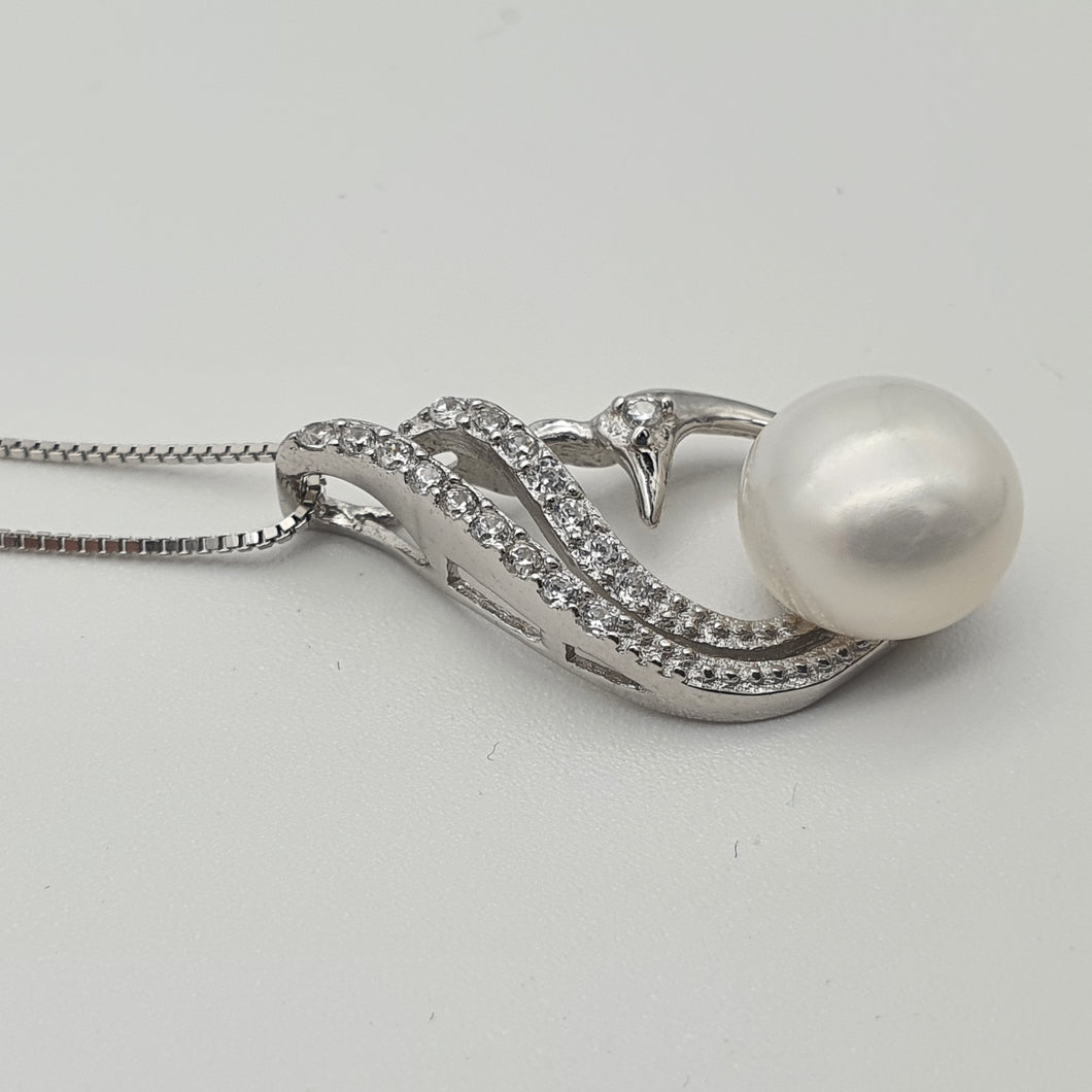 Swan & Freshwater Pearl Necklace, Sterling Silver