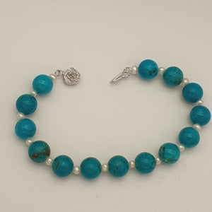 Large Turquoise & Pearl Strand Set, Sterling Silver