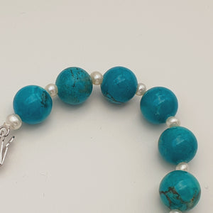 Large Turquoise & Pearl Strand Set, Sterling Silver