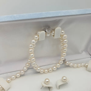 Freshwater Cultured Pearl Set, Sterling Silver Flower Clasp