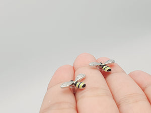 3D Yellow Bee Stud Earrings, Silver Jewellery, enamel
