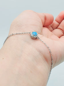 Created Blue Opal Round Bracelet, Sterling Silver