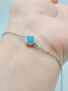 Created Blue Opal Round Bracelet, Sterling Silver
