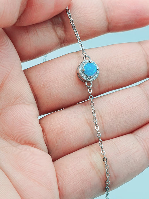 Created Blue Opal Round Bracelet, Sterling Silver