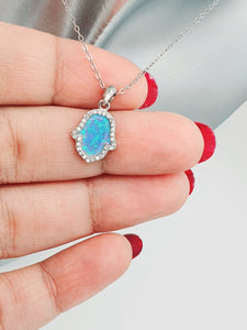 Created Fire Opal Hamsa Necklace, Sterling Silver