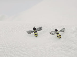 3D Yellow Bee Stud Earrings, Silver Jewellery, Enamel earrings