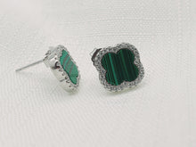 Load image into Gallery viewer, Malachite 4 Leaf Clover Stud Earrings, Sterling Silver
