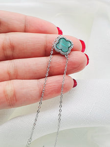 Natural Gemstone Clover Bracelet, Sterling Silver