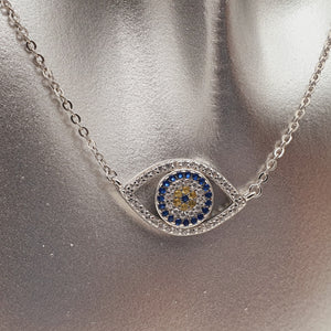 Large Single Evil Eye Icon Necklace, Sterling Silver