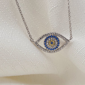 Large Single Evil Eye Icon Necklace, Sterling Silver