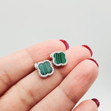 Load image into Gallery viewer, Malachite 4 Leaf Clover Stud Earrings, Sterling Silver
