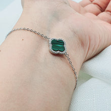 Load image into Gallery viewer, Natural Malachite Clover Bracelet, Sterling Silver
