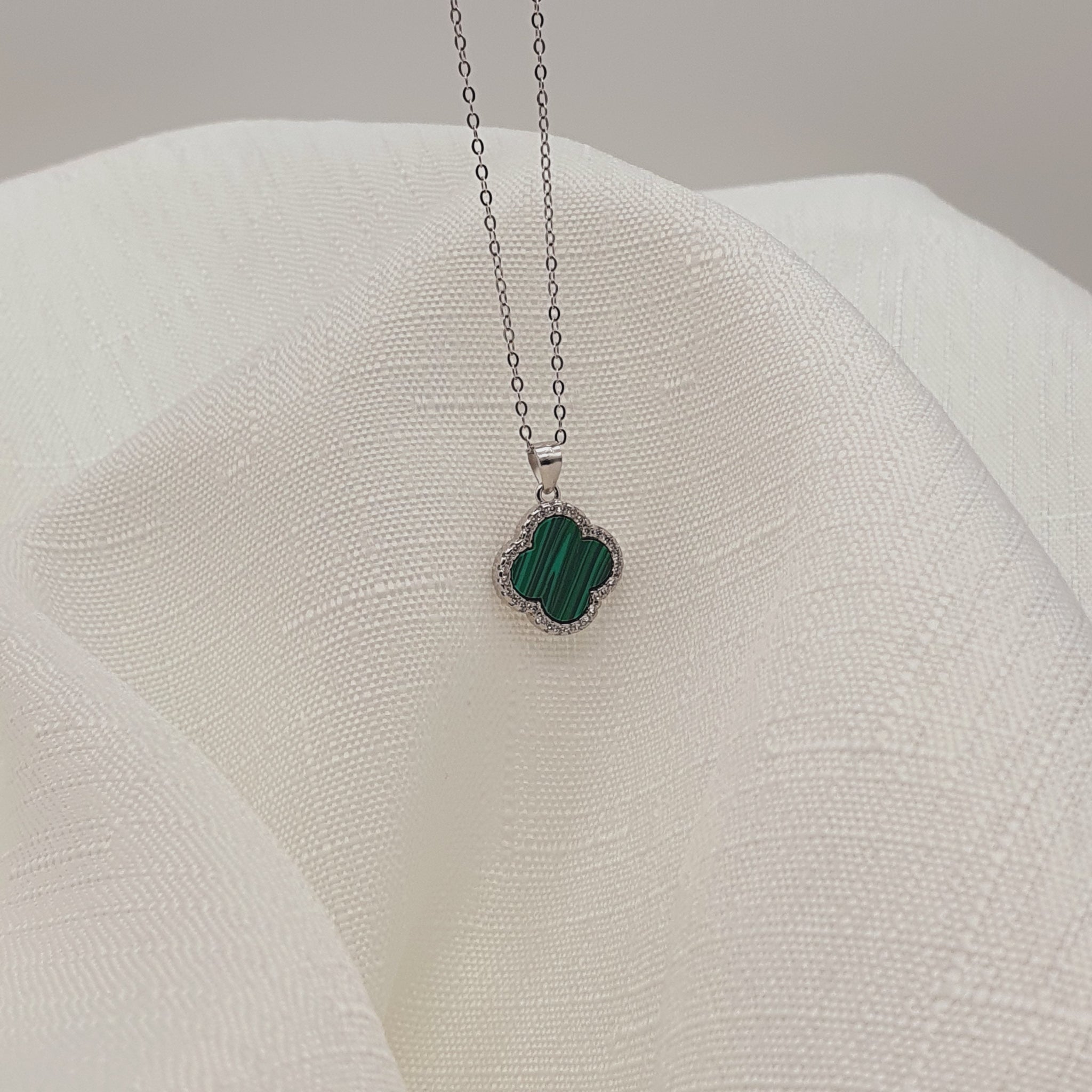 Diamond Small Malachite Clover Necklace | BE LOVED Jewelry