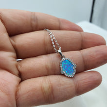 Load image into Gallery viewer, Created Fire Opal Hamsa Necklace, Sterling Silver
