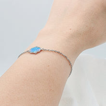 Load image into Gallery viewer, Created Blue Opal Hamsa Hand Bracelet, Sterling Silvet
