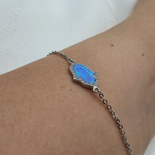 Load image into Gallery viewer, Created Blue Opal Hamsa Hand Bracelet, Sterling Silvet
