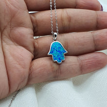 Load image into Gallery viewer, Hamsa Hand Opal Necklace, Sterling Silver
