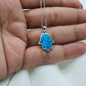 Hamsa Hand Opal Necklace, Sterling Silver