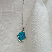 Load image into Gallery viewer, Hamsa Hand Opal Necklace, Sterling Silver
