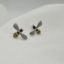 Load image into Gallery viewer, Enamel Bee Stud Earrings, Silver Jewellery
