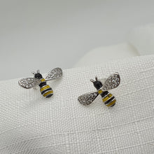 Load image into Gallery viewer, 3D Yellow Bee Stud Earrings, Silver Jewellery, Enamel Earrings
