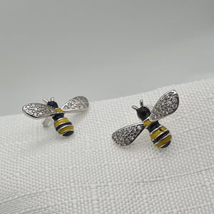 3D Yellow Bee Stud Earrings, Silver Jewellery