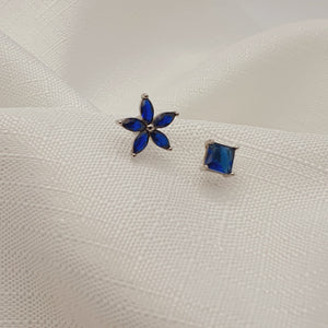 Blue Crystal Stud Earrings, Sterling Silver, Amispearl