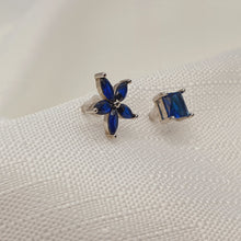 Load image into Gallery viewer, Asymmetrical Blue Crystal Stud Earrings, Sterling Silver
