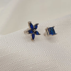 Asymmetrical Blue Crystal Stud Earrings, Sterling Silver