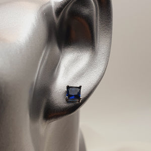 Cubic Blue Crystal Stud Earrings, Sterling Silver, Amispearl