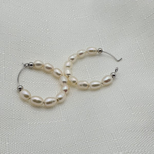 Freshwater Pearl Cuff Hoop Earrings, Sterling Silver