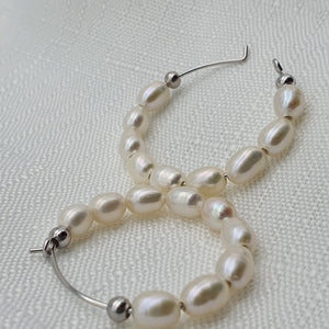 Freshwater Pearl Cuff Hoop Earrings, Sterling Silver