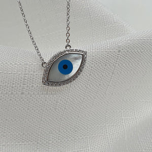Mother of pearl Evil Eye Necklace, Sterling Silver