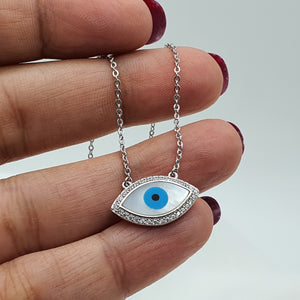 Mother of pearl Evil Eye Necklace, Sterling Silver