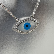 Load image into Gallery viewer, Mother of pearl Evil Eye Necklace, Sterling Silver
