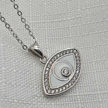 Load image into Gallery viewer, White Evil Eye Enamel Necklace, Sterling Silver
