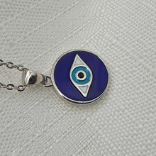 Load image into Gallery viewer, Evil Eye Enamel Round Necklace, Sterling Silver
