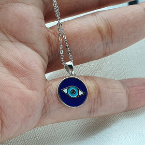 Evil Eye Enamel Round Necklace, Sterling Silver