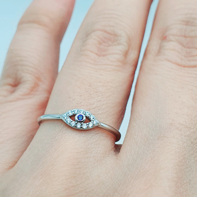 Danity Evil eye Icon Ring, Sterling Silver