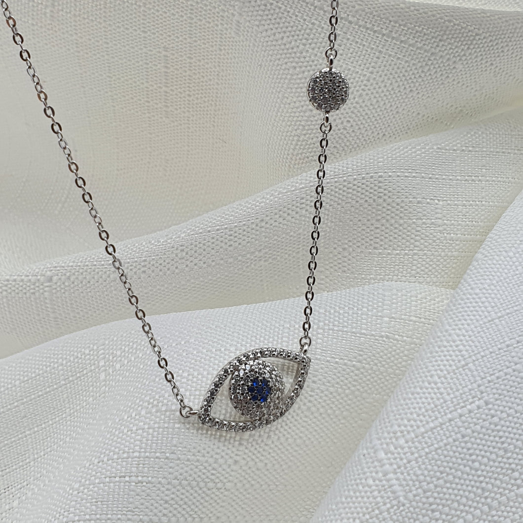 Large Evil Eye Necklace, Sterling Silver