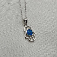 Load image into Gallery viewer, Hamsa Hand Round Opal Necklace, Sterling Silver

