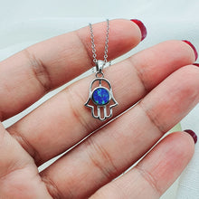 Load image into Gallery viewer, Hamsa Hand Round Opal Necklace, Sterling Silver
