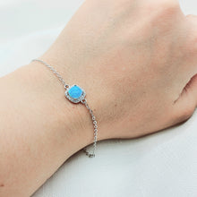 Load image into Gallery viewer, Created Blue Opal Square Bracelet, Sterling Silver
