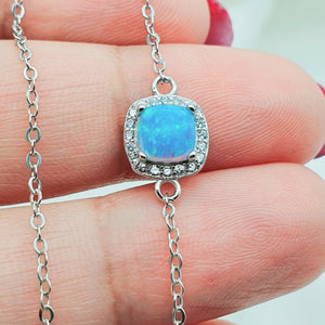 Created Blue Opal Square Bracelet, Sterling Silver