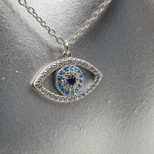 Load image into Gallery viewer, Evil Eye Pendant &amp; Whale Tail Charm Necklace, Sterling Silver
