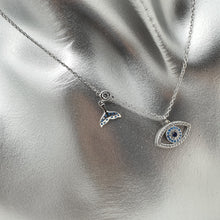 Load image into Gallery viewer, Evil Eye Pendant &amp; Whale Tail Charm Necklace, Sterling Silver
