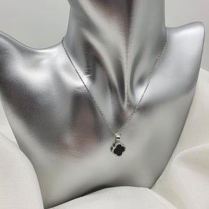 Black Agate 4 Leaf Clover Jewellery Set, Sterling Silver