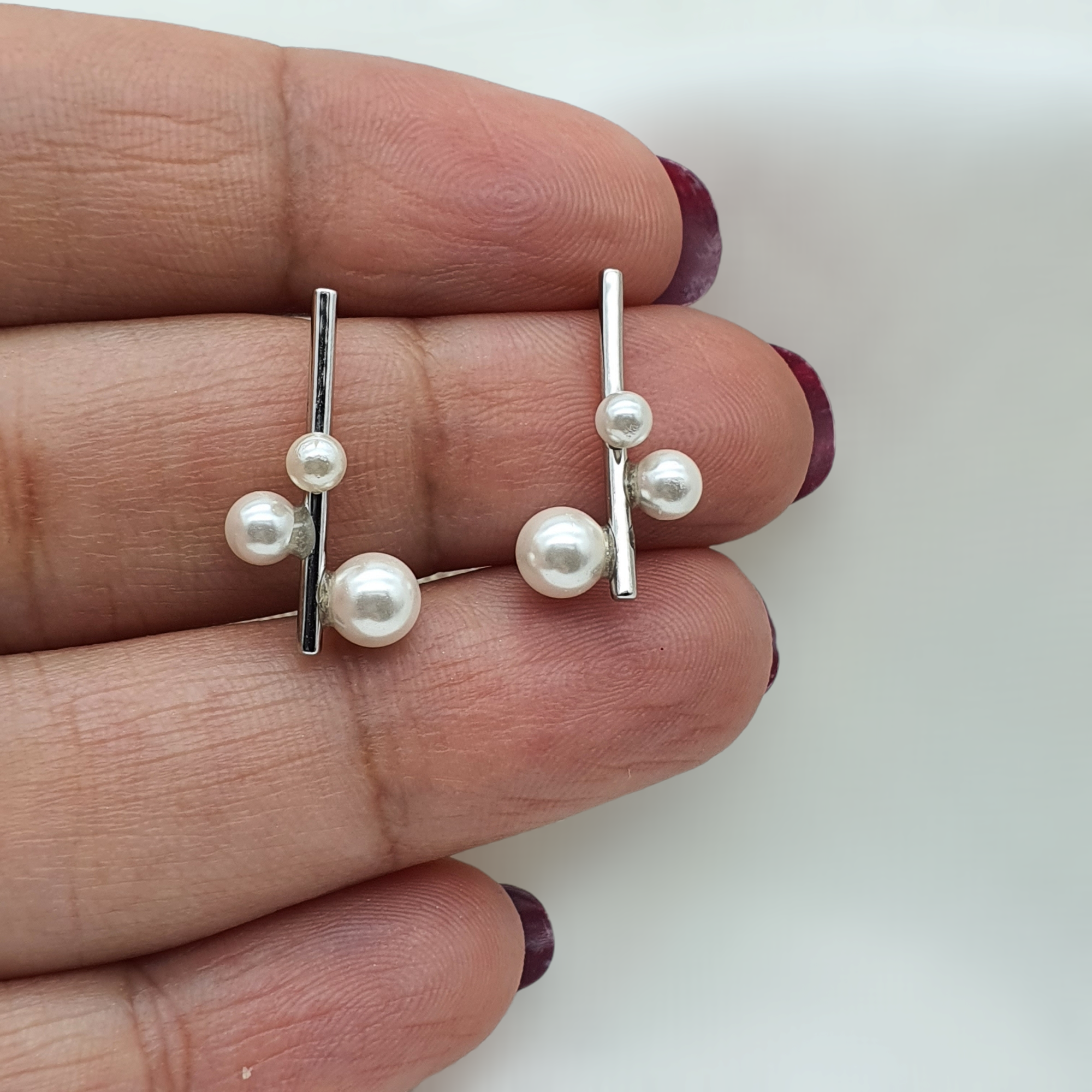 Modern Design Freshwater Stud Earrings Sterling Silver