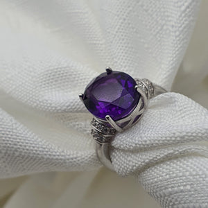 Natural Amethyst Gemstone Ring, Sterling Silver