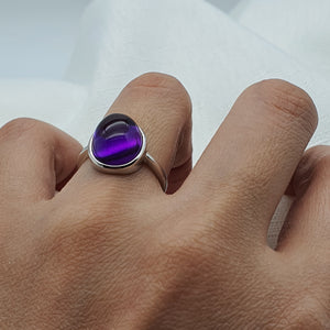Natural Oval Amethyst Gemstone Ring, Sterling Silver